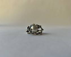 Oxidized Sterling Silver Flower Ring: 7mm Pearl, Designer ...