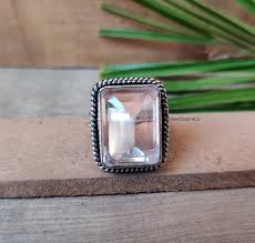 Emerald Cut Crystal Quartz Ring: 925 Sterling Silver ...