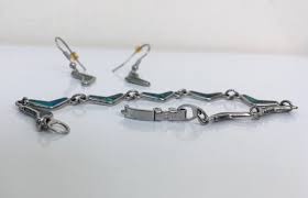 Set of Abalone Shell Boomerang Bracelet and earrings Green-Blue Mother of Pearl | eBay