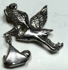 Stork Baby Birth Memory Pair Unmarked Silver 3D & Flat Bracelet Charms 22mm 29mm | eBay