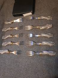 Arthur Clark Set Of 10 Metal Salmon Appetizer Forks w/ Box ...