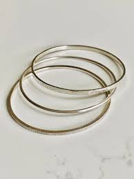 Silver Stacking Bangles, Trio of Textured Silver Bangles, Silver Hammered Bangle, Handmade in UK - Etsy