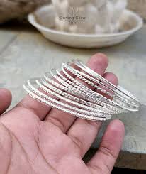 Stacking Bangles, Sterling Silver Bangle Set, Set of 12 , thin ...