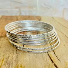 Set of 8 Sterling Silver Bangles: Minimalist Handmade ...