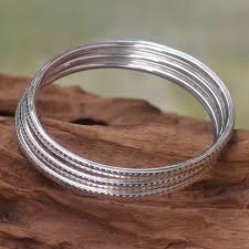 Sterling Silver Bangle Bracelets (Set of 3) - Moon Silver ...
