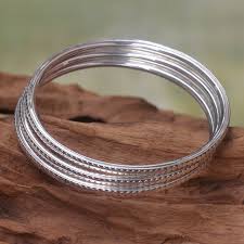 Sterling Silver Bangle Bracelets Set of 3 'Moon Silver ...
