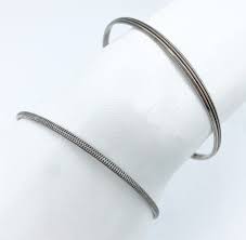 2 Pc Vintage Sterling Silver Texture & Beaded Bangle ...