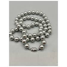 Monet Hand Knotted Faux Grey Pearls Necklace Vintage Elegant ...