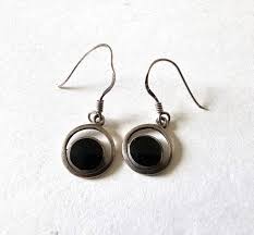 Sterling Silver and Black Round Dangle Drop Pierced Earrings - Etsy Canada