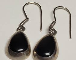 Vintage Sterling Black Onyx Inlaid Tear Drop Hook Earrings ...