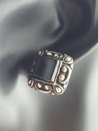 Vintage Sterling Silver Scrollwork Black Onyx Square Stud Earrings - 11.2 Grams | eBay