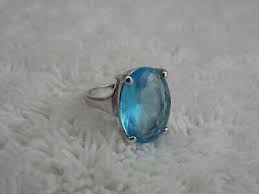 Silvertone Blue Glass Stone Ring ~ Size 6 (J21) | eBay