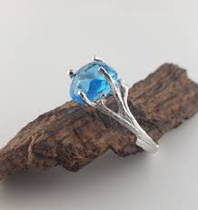 Swiss Blue Topaz Twig Engagement Ring in 14k White Gold, Raw Gemstone Jewelry, Birthstone Ring by DV Jewelry Designs - Etsy