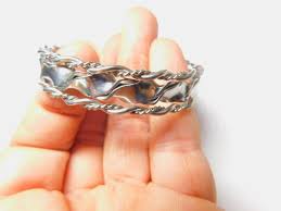 Wavy Silver Tone Metal Chain Trimmed Cuff Bracelet Vintage ...