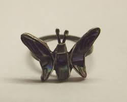 VINTAGE ABALONE SHELL BUTTERFLY RING MEXICO SIGNED ? | eBay