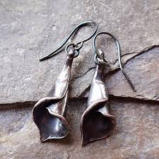 Sterling silver lily earrings - oxidised flower... - Folksy