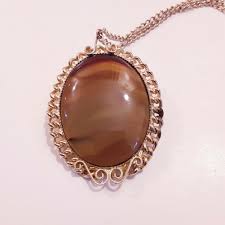 Vintage Southwest Agate Gold Tone Necklace or pendant ornate ...