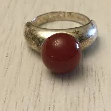 Vintage Lot of 2 Silvertone Rings Orange/ Amber Red Signed ...