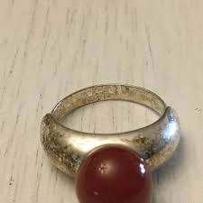 Vintage Lot of 2 Silvertone Rings Orange/ Amber Red Signed ...