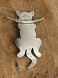 Vintage MEXICO 925 Sterling Silver Hanging Cat Brooch Pin ...