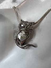 Sterling Silver Cat Necklace With Diamond Eyes, 17” Sterling ...