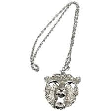 Vintage Lion Dangling Rhinestone Silver Pendant Necklace ...
