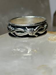 Barbed Wire ring biker band size 8.75 sterling silver women ...