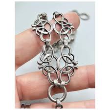 Antique Art Nouveau Necklace Silver Tone Ornate Intricate Design Green. For Sale at Ruby Lane