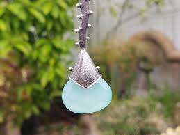 Vintage Handmade Studio Sterling Silver Pendant Necklace 19" Chain Textured Modernist Faceted Blue Chalcedony - Etsy