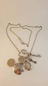 Costume silvertone treasure charm necklace lockets keys ...