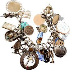 Vintage 24 charm heavy silver bracelet great charms 1950s 24 ...