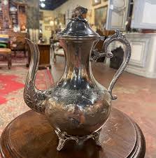 Early 20th Century French Silver Plated Teapot or Coffeepot with Engraved Motifs at 1stDibs