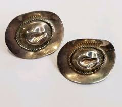 VINTAGE MEXICO STERLING SILVER COW BOY HATS EARRINGS LARGE ...