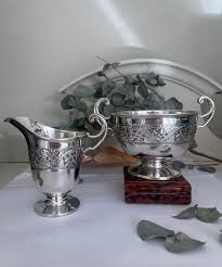 Antique Sterling Silver Celtic Design Milk Jug and Sugar Bowl ...