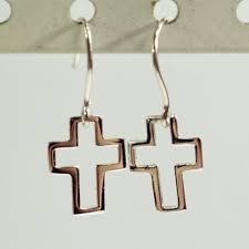 sterling silver hook drop dangle open simple cross earrings ...