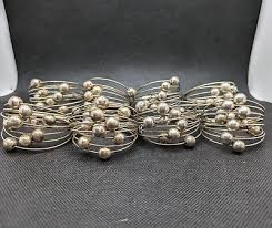 Set of 8 Contemporary Silvertone Napkin Rings Bands Bangles with Balls | eBay
