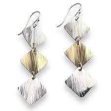 Sterling Silver Two-Tone Triple Diamond-Shape Textured Earrings – Smyth Jewelers