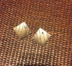 Vintage Earrings - Gold Tone - Striped Pattern - Diamond Shaped - Stud Style - Etsy Canada