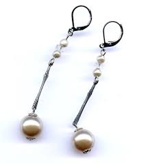 Repurposed Minimalist Glass Pearl Dangle Silver Tone Pierced ...