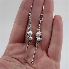 White Pearl Earrings 925 Sterling Silver Handmade Dangle ...