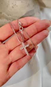 Solid Sterling Silver 925 Cross Pendant Women Necklace 2.5mm ...