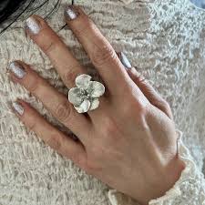Handmade Silver Hibiscus Flower Ring: Adjustable Floral ...