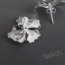 Sterling Silver Peony Flower Earrings with clear CZ - TALICH