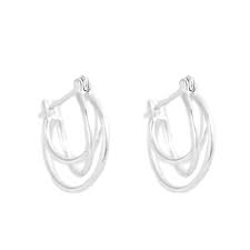 Rhodium on Sterling Silver Oval Creole Hoop Triple Ring Teardrop Hinged Earrings | eBay