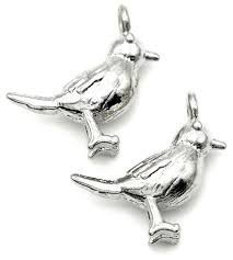 2pc 15mm Brass 3D Bird Charms, Silver - Bead Box Bargains
