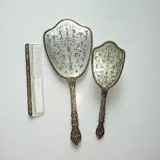 Vintage Vanity Set Brush Comb and Mirror in Gold and Silver Tone With Filigree Handles 1960's - Etsy
