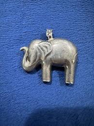 Sterling Silver 935 Elephant Puffed Necklace Pendant, 2x2.5” | eBay