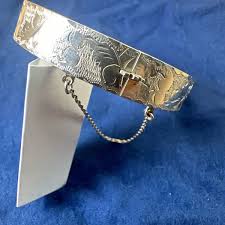 VTG SIAM STERLING Silver Hinge Bangle Bracelet Safety Chain ...