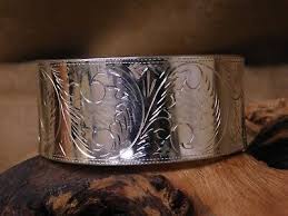 Vintage Sterling Silver Cuff Bracelet with Etched Design | eBay