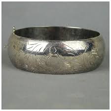 Vintage Sterling Silver Wide Etched Hinge Bracelet - Old ...